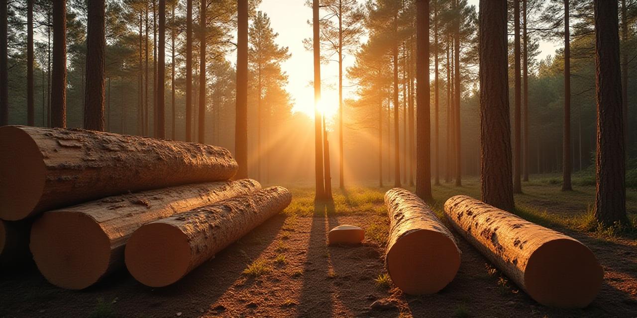 Солнечный итальянский лес с заготовленной древесиной